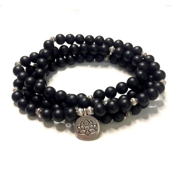 Strand 8mm Tattle Siyah Onyx 108 Mala Boncuk Bilezik Meditasyonu Yoga Dua Takı Elastik Kablo Srap Japamala Tesbih