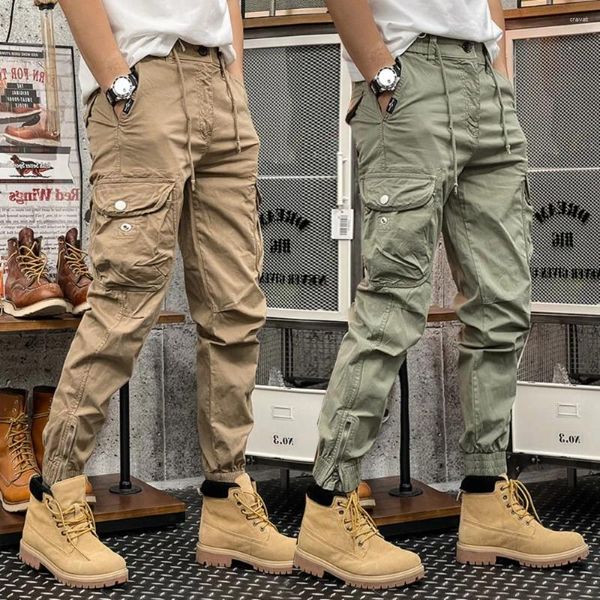 Calças masculinas Skinny Cargo Outono Homens Slim Fit Jogger Cintura Elástica Calças Táticas Ao Ar Livre Com Multi Bolsos