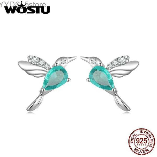 Stud WOSTU 925 Sterling Silver Hummingbird Brincos com Vidro Zircon Animal Ear Studs para Mulheres Fine Jewelry Primavera Presente Diário YQ231107