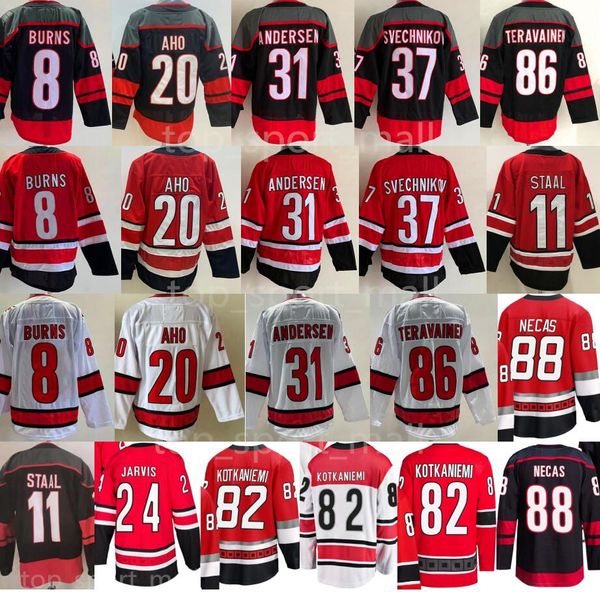 Canne da hockey 20 Maglie Sebastian Aho Jesperi Kotkaniemi Martin Necas Frederik Andersen Brent Burns Staal Andrei Svechnikov Teuvo Teravainen Seth Jarvis Skjei Uomo