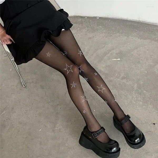 Frauen Socken Stern Strass Patterem Sexy Strumpfhosen Sommer Dünne Strumpfhosen Süße Gothic Spitze Seide Strümpfe Damen Weibliche Strumpfwaren