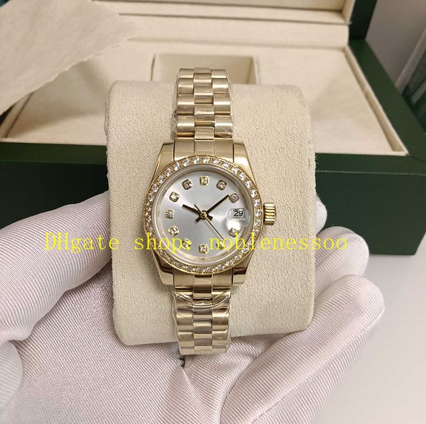 Foto real com papéis de caixa Ladies assistir mulheres 26mm automático 179173 Diamond Bezel Dress Vesti