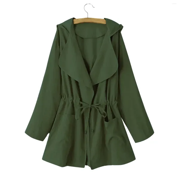 Trench da donna Autunno Solido Manica lunga con coulisse Giacca antipioggia da donna con cappuccio Giacca a vento foderata in pile da donna Donna Trekking