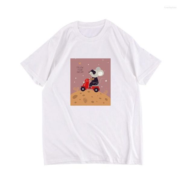 Camisetas masculinas T-shirt Men t-shirt Summer Manga curta Camisa estampada desenho animado mouse branca camisetas pretas tops de padrões simples