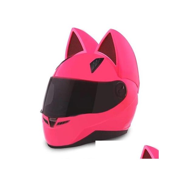 Capacetes de motocicleta Nitrinos Capacete Fl Face com Orelhas de Gato Cor Rosa Personalidade Moda Moto Tamanho M / L / XL / XXL Drop Delivery Mo Dhgee