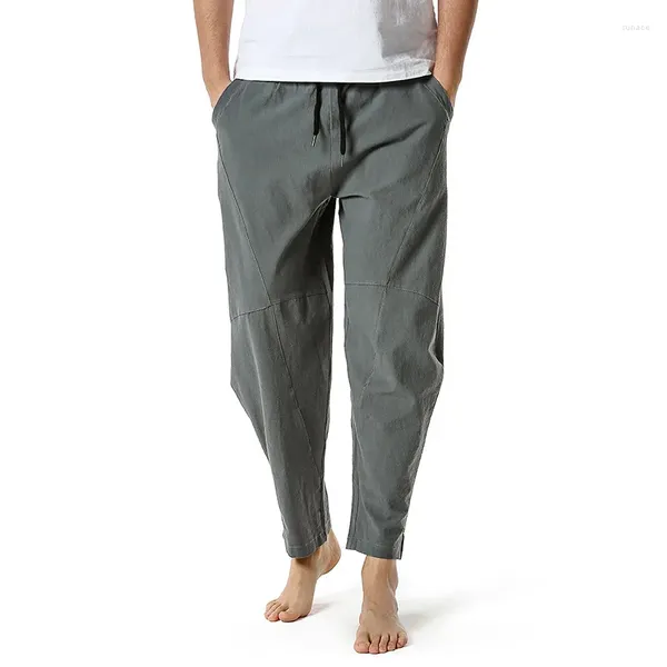 Erkek pantolon düz renkli ev rahat joggers erkekler 2024 marka pamuk keten koşu eşofmanları pantolon giyim pantalonları hombre