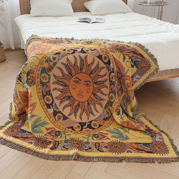 Battaniyeler güneş dokuma battaniye yatak püsküller