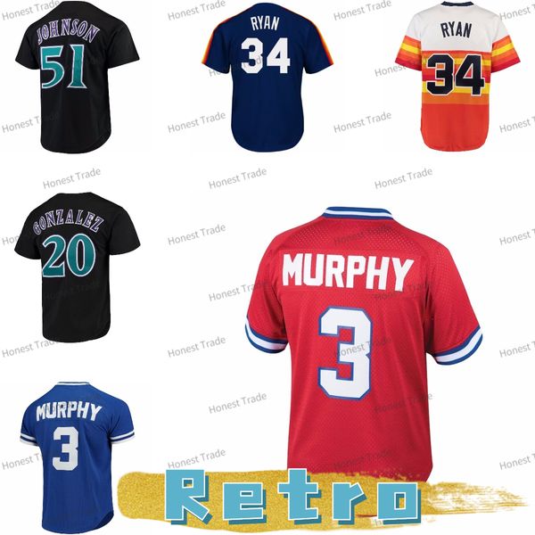 Retro Dale Murphy 3 Jersey Ryan Mesh Vintage Herren Jerseys Randy Johnson Collection Luis Gonzalez Shirts Genähtes MN V-Neck Button-Up Pullover T-Shirt Royal Baseball