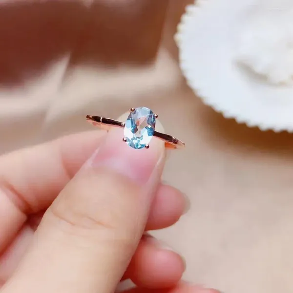 Anéis de cluster Natural Aquamarine Anel Simples Estilo 1 Gemas Limpa Qualidade Preço Sterling Silver 925 para Mulheres