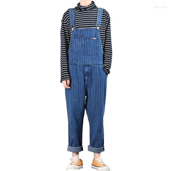 Herren Jeans Herren Denim Overalls Japanische Retro Gestreifte Gerade Lose Hosenträger Koreanische Version der