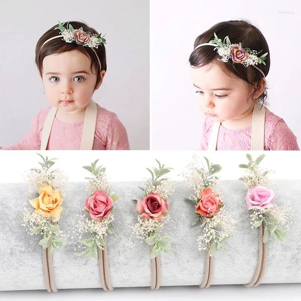 Flores decorativas 2 peças venda de chapéus infantis coroa de nylon flor artificial tiara elástica acessórios para cabelo