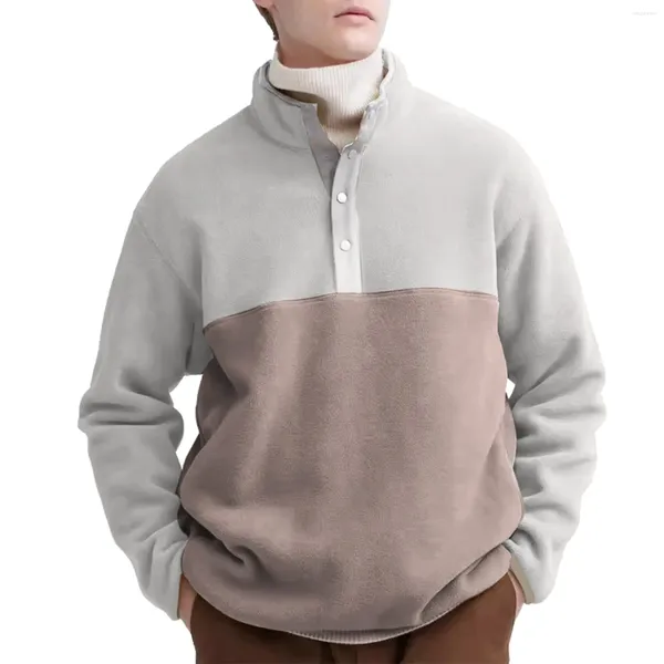 Erkek Hoodies Kış Ayakta Yaka Yaka Polar Külot Dikiş Dikiş Düğmesi Açık Ceket Renk Blok Rüzgar Taşıyıcı Kırpan Sweatshirt