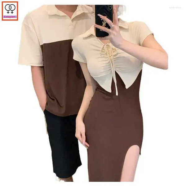 Party Dresses Matching Couple Clothes Slit Split Outfits Male Female Lovers Holiday Valentine's Christmas Girls Cute Honeymoon T-Shirt Dress