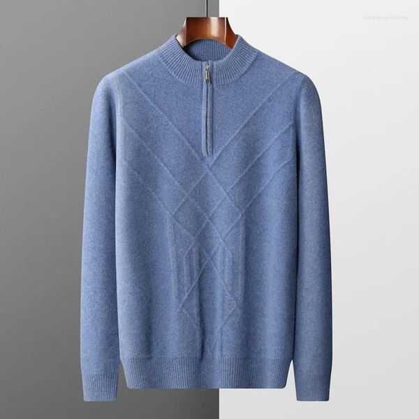 Suéter masculino Rongyi Cashmere Sweater de malha meia gola alta pulôver roupas outono e inverno engrossado lã merino top casual soli