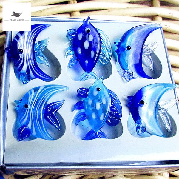 Dekorationsobjekte Figuren 6 Stück blaue handgefertigte Glas-Seefisch-Dekoration Aquarium-Aquarium-Dekoration Mini-Meerestier-Glasstatuen-Dekoration 230407