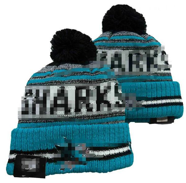 Lüks köpekbalıkları Beanies San Jose Beanie Hokey Tasarımcı Kış Fasulye Erkekler ve Kadın Moda Tasarımı Örme Şapkalar Yünlü Kapak Jacquard Unisex Kafatası Spor Örgü Şapka A