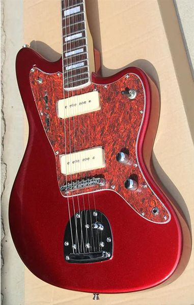 Custom Firm Direct Metal Red E-Gitarre mit P90-Tonabnehmern, Palisandergriffbrett und rotem Schildpatt-Schlagbrett