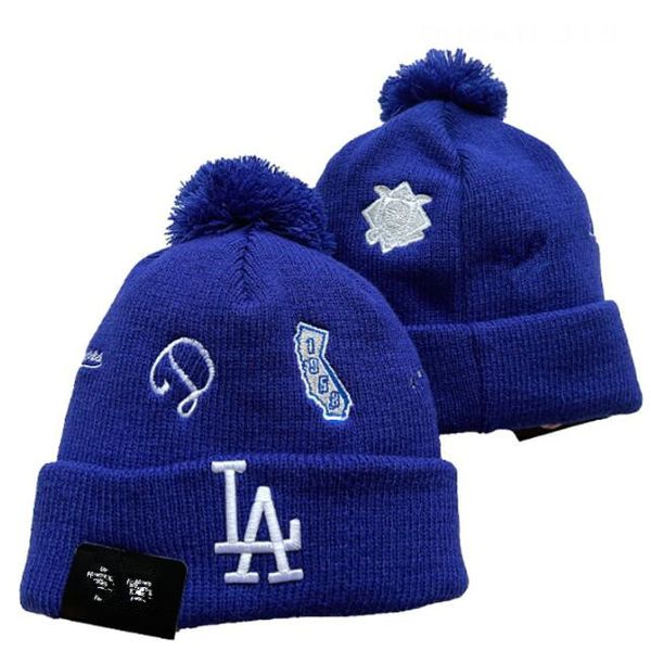 Homens malha algemado pom los angeles beanies dodgers chapéu esporte malha chapéu listrado lateral lã quente beanies boné para mulher a2