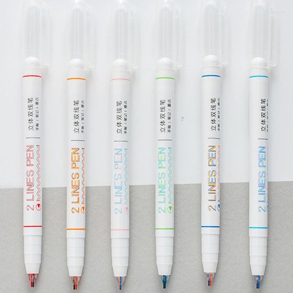 Double Line Pen Color Gel Student Dream Hand Conta Fluorescente Manuscrito de duas cores Contorno