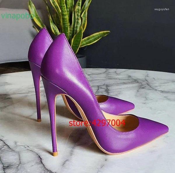 Sapatos de vestido Vinapobo Roxo Matte Mulheres Clássico Apontou Toe Salto Alto Elegante Senhoras Deslizamento em Stilettos Bombas Estilo Italiano OL