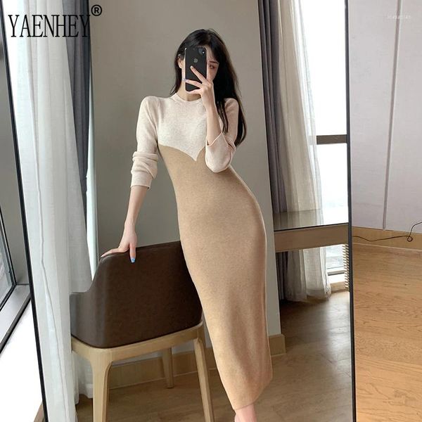 Casual Kleider Koreanische Maxi Für Frauen 2023 Sexy Mantel Gestrickte, Figurbetontes Kleid Herbst Winter Langarm Midi Pullover Frau Vestidos