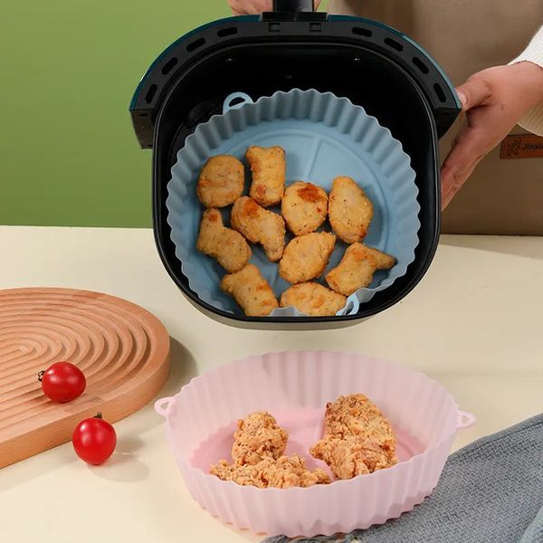 Friggitrici ad aria Teglia da forno Teglia per cestello per pollo fritto AirFryer Pentola in silicone Rotonda Sostituzione Accessori per padelle