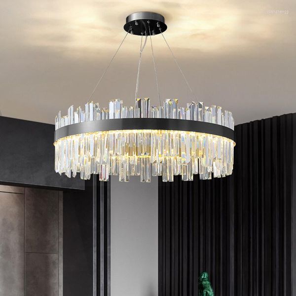 Avizeler Led Crystal Chandelier Oturma Odası Yuvarlak Dikdörtgen Asma Lamba Modern Ev Dekoru Aydınlatma Fikstür Siyah Cristal Lustres