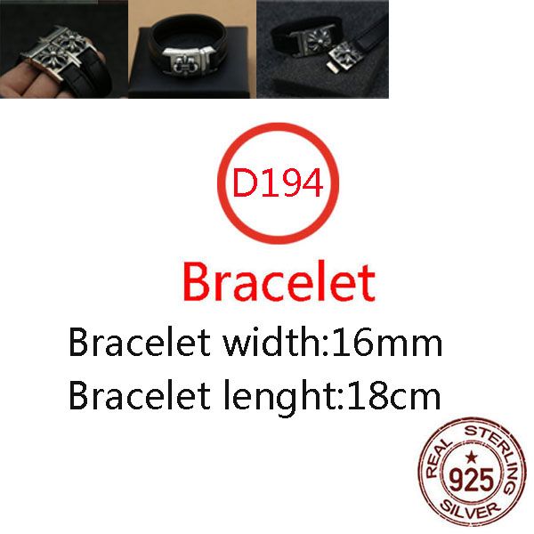 D194 S925 Bracciale in pelle bovina in argento sterling Hip Hop Street Fashion Coppia gioielli Personalizzati stile punk Solid Cross Flower Boat Anchor Lettera Wide Version bangle