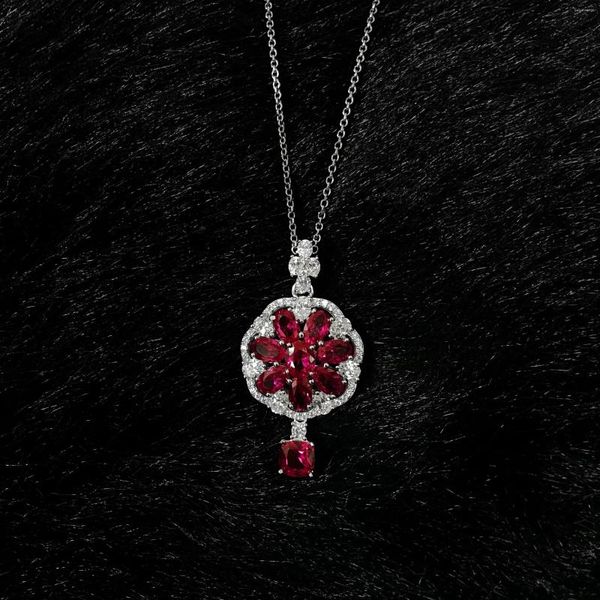Цепочки Feifang 6, имитация рубина, серебро 925 пробы, двустороннее ожерелье с бриллиантами и благородным цветком, цепочка на ключицу 40, 3 см