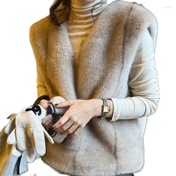 Cappotto da donna in pelliccia di lusso elegante da donna in finto gilet invernale autunno moda donna senza maniche con scollo a V