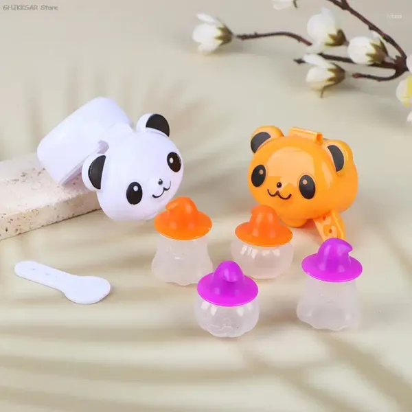 Strumenti di cottura 2/4 pezzi Mini scatola per salsa modello panda con cucchiaio Contenitore per condimenti tipo zucca cartone animato per accessori per il pranzo per bambini