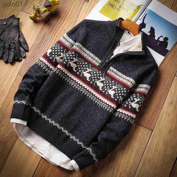 Damenpullover Herren Herbst Neu Casual Jacquard Warm Half Zip Weihnachtspullover Strickjacke Jacke Herren Winter Vintage Mock Neck Pullover Pullover HerrenL231107