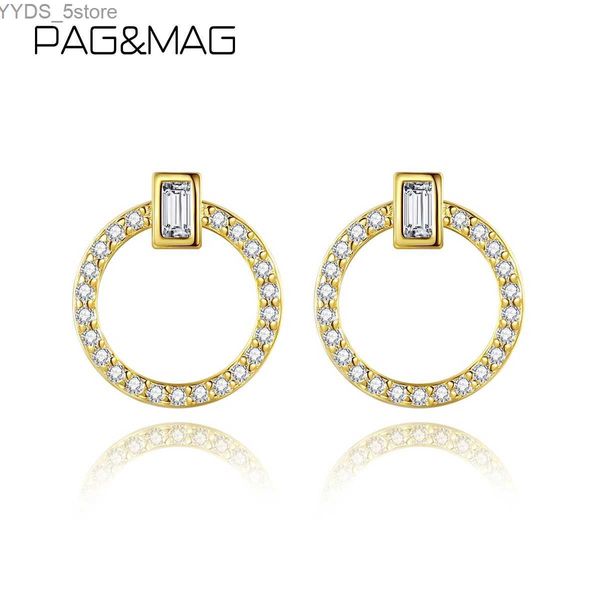 Stud PAG MAG 925 Sterling Silver Round Stud Brincos Bonito Trendy Zircon Geométrico 14K Anel de Orelha de Ouro para Meninas Fine Jewelry 2023 Presente YQ231107