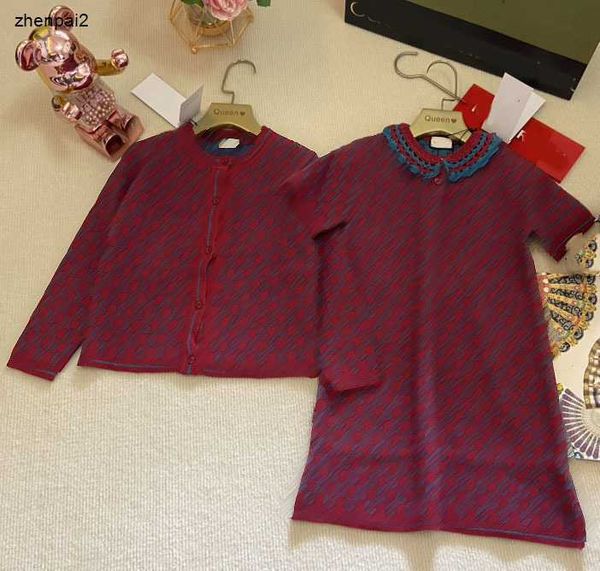 Роскошное праздничное платье для девочек, детские осенние костюмы, размер 100-160, юбка с короткими рукавами и однобортный вязаный кардиган Nov05