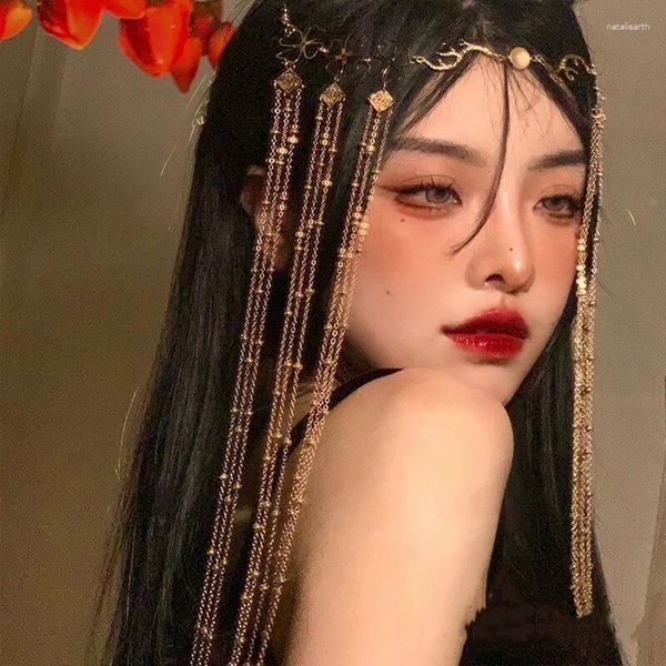 Grampos de cabelo moda vintage jóias estilo chinês longo borla ornamento forhead decoração retro hairpin feminino nupcial