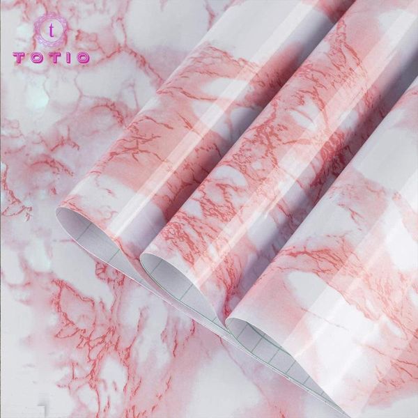 Papéis de parede Totio rosa mármore auto adesivo papel de parede adesivo à prova d'água rolo decorativo para garotas mobiliário de luxo quarto de luxo