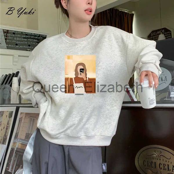 Felpe con cappuccio da donna Felpe Blessyuki Autunno Pullover stampato grafico astratto Donna Felpe con cappuccio streetwear allentate calde Felpa a maniche lunghe in cotone morbido femminile J231