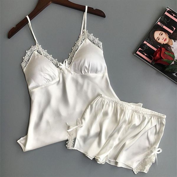 Lingerie sexy feminina cetim seda pama verão cinta espaguete pijamas rendas pijamas mulheres casa cothes roupão319c