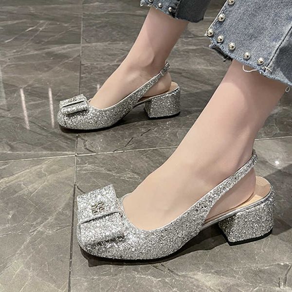 Sandálias 2023 New Spring Women Fashion Mary Janes High Heels Sandals Sapatos Bow Rest Dress Pumps Designer Bling Slingback Sapatos Ladies Y2304