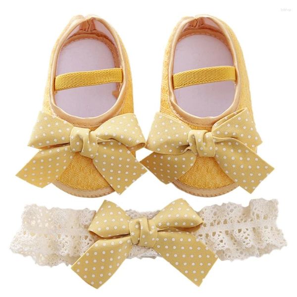 Primi camminatori Baywell Moda Neonate Scarpe da principessa Copricapo Set Bellissimo fiocco con fibbia Design Regali per bambini 0-12 mesi