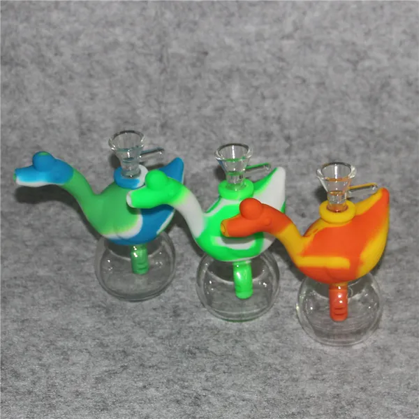 Swan Shape Silicone Water Tubs Hookah para fumar Herb seco água inquebrável Percolator Bongo fumando cachimbo de silicone bongoh bongs