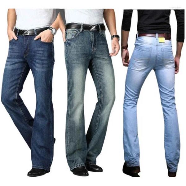 Мужские брюки, мужские расклешенные джинсы, ретро-ботинок, джинсовые, с высокой талией, свободные эластичные брюки, размер 28-38