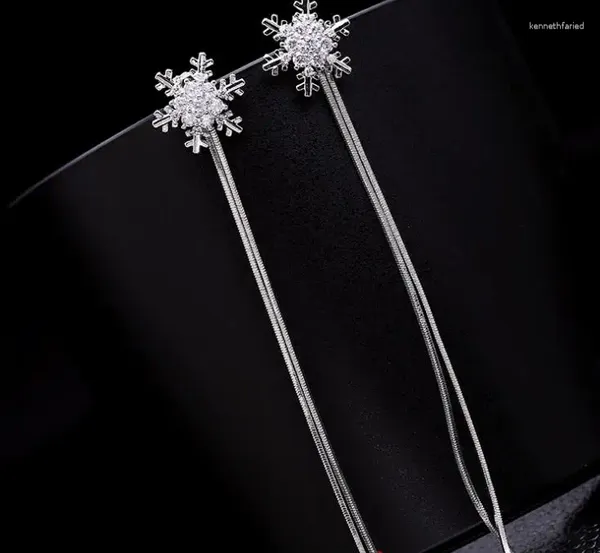 Dangle Brincos Coreano 925 Sterling Silver Needle Long Crystal De Austríaco Floco De Neve Borla Para Mulheres Menina Jóias