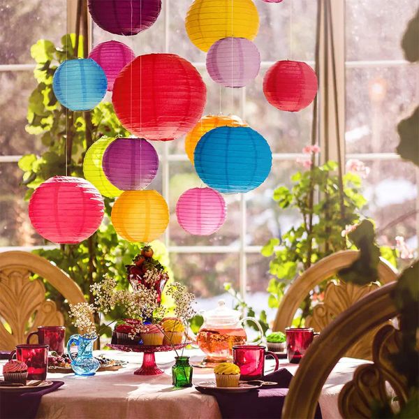 16 20 30 pçs colorido redondo lanterna de papel bola lanternas chinês ano novo decorações aniversário casamento decoração lanterna