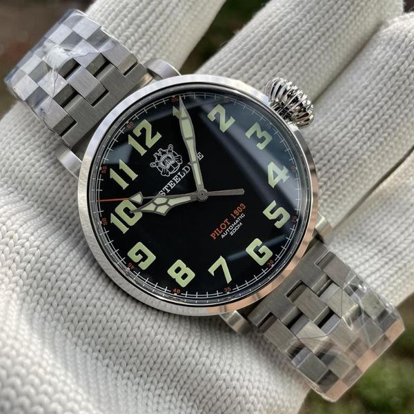 Kol saatleri Steeldive 1903 Erkekler İzle Otomatik Mekanik Dalgıç Paslanmaz Kılıf 46mm Dial Jubilee Bilezik C3 Aydınlık 20Bar