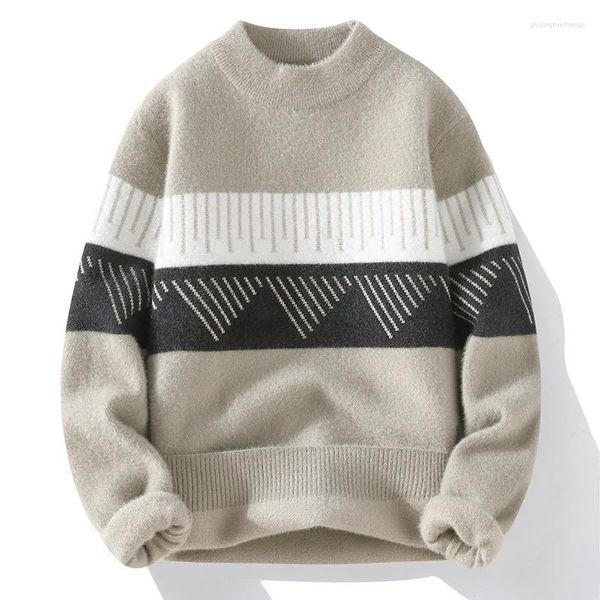 Suéteres masculinos # 4349 Inverno Mohair Sweater Homens Emendados Cor De Malha Pulôver O-pescoço Vintage Malhas Homem Manga Longa Skinny Bege Cinza