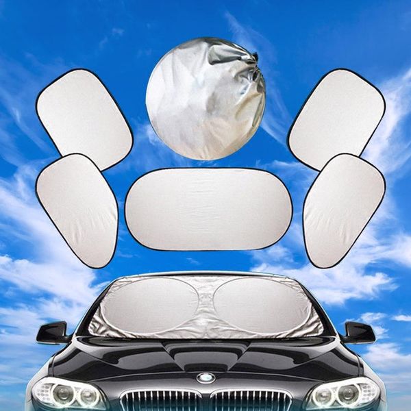 Auto Parasole 6 Pz/set Rivestito Argento Panno Anti-Uv Parabrezza Anteriore Finestra di Copertura Pellicola Pportable Auto Tenda Da Sole Set