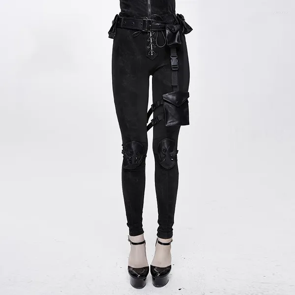 Женские брюки в стиле стимпанк, панк, женские черные длинные брюки с сумкой на талии, модные брюки, одежда