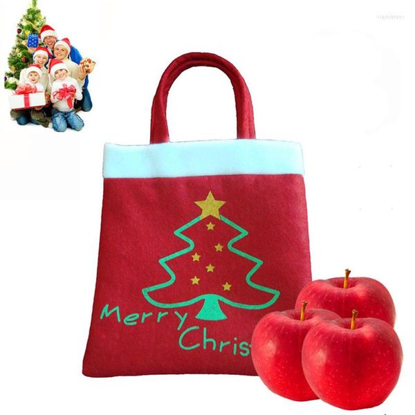 Decorações de Natal 20x20cm Cute Red Square Soft Pano Sacos de presente portáteis com alças Retice