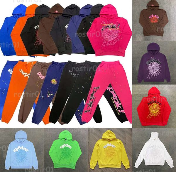 Designer sp5der moletom com capuz calças rosa aranha 555 hoodies homem mulheres treino ao ar livre sweatpants aranhas verde jovem bandido impressão web sweatshirts yy1006